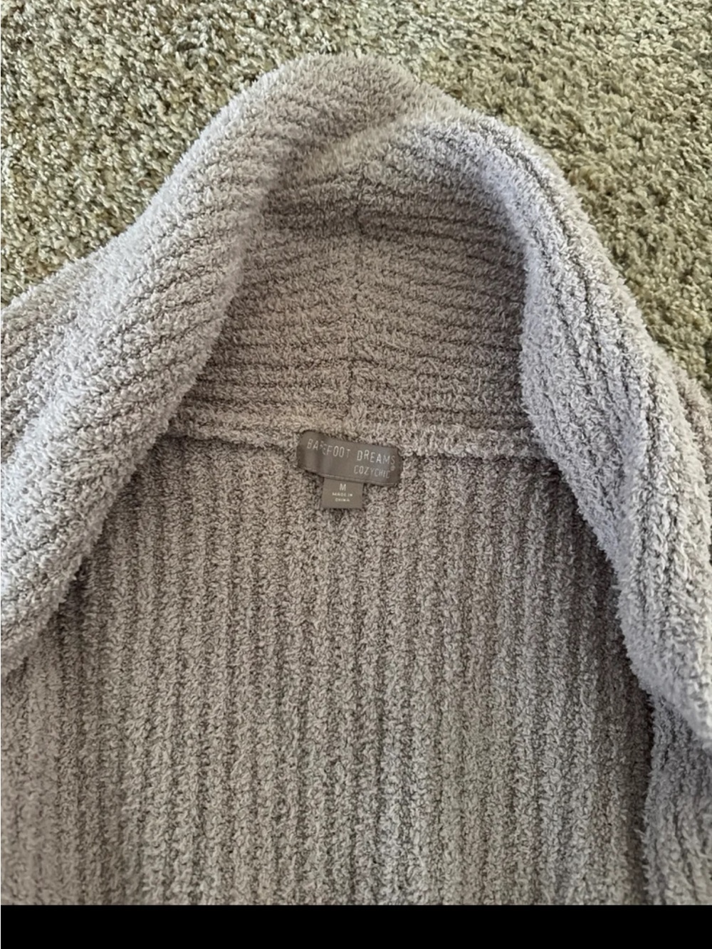 Barefoot Dreams CozyChic Cable Knit Cardigan Jacket Open Front Taupe Medium - Picture 10 of 12